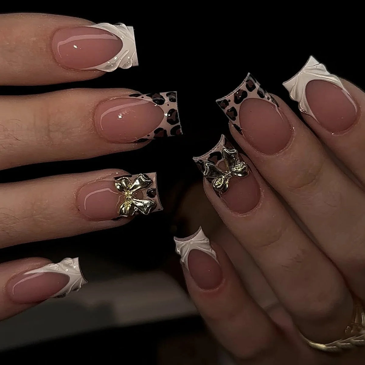 Celeste White Leopard Press On Nails
