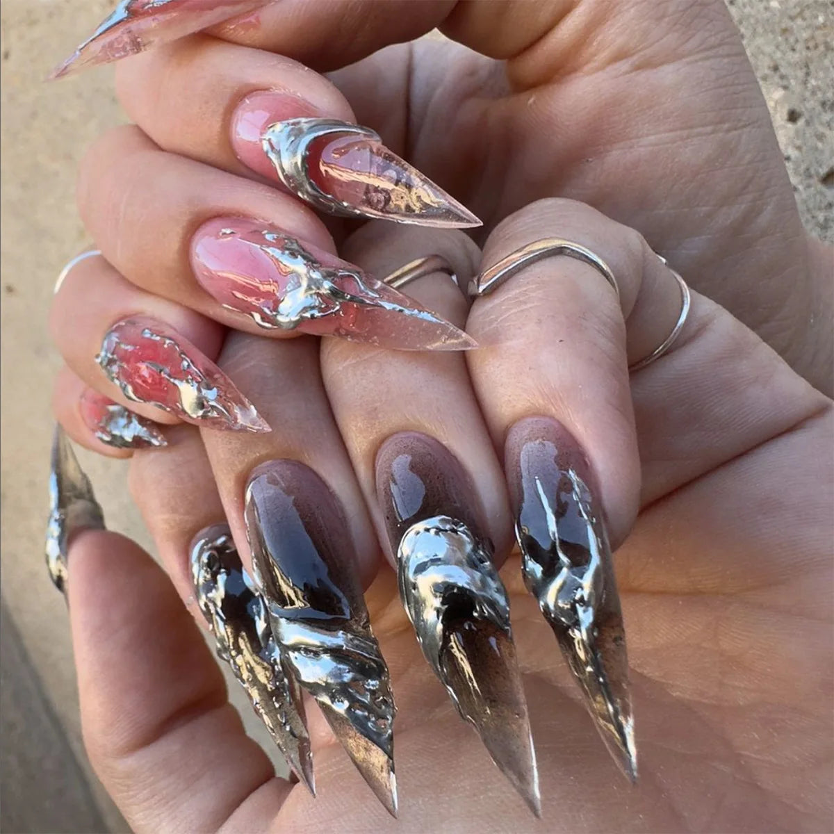 Ana Silver Press On Nails
