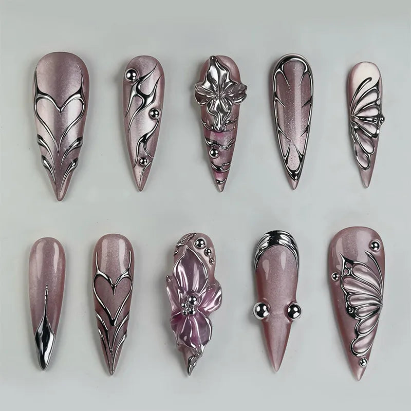 Annabelle Silver Press On Nails