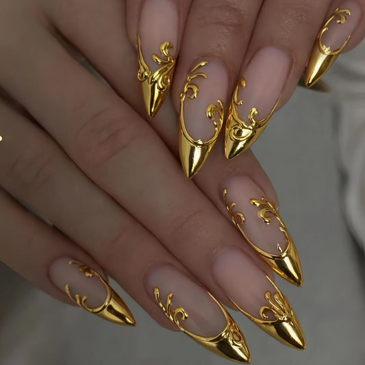 Alina Gold Press On Nails