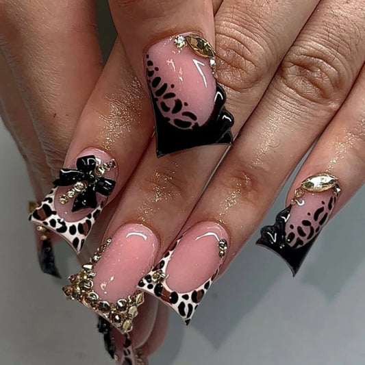 Carmen Black Leopard Press On Nails