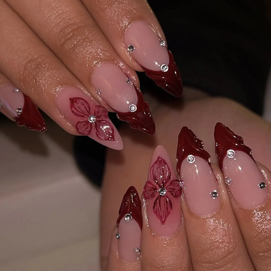 Willow Burgundy Press On Nails