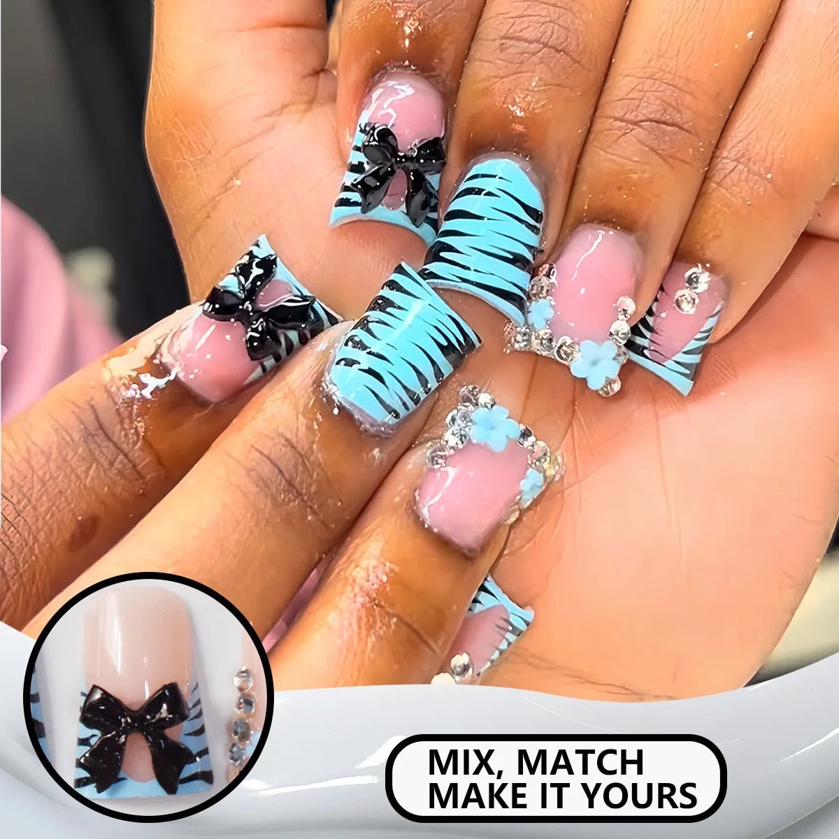 April Blue Zebra Press On Nails