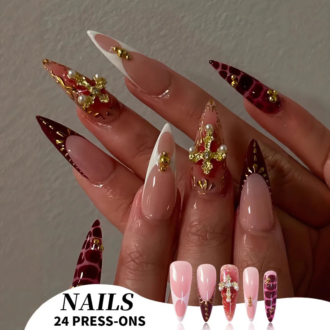 Sophia Burgundy Press On Nails