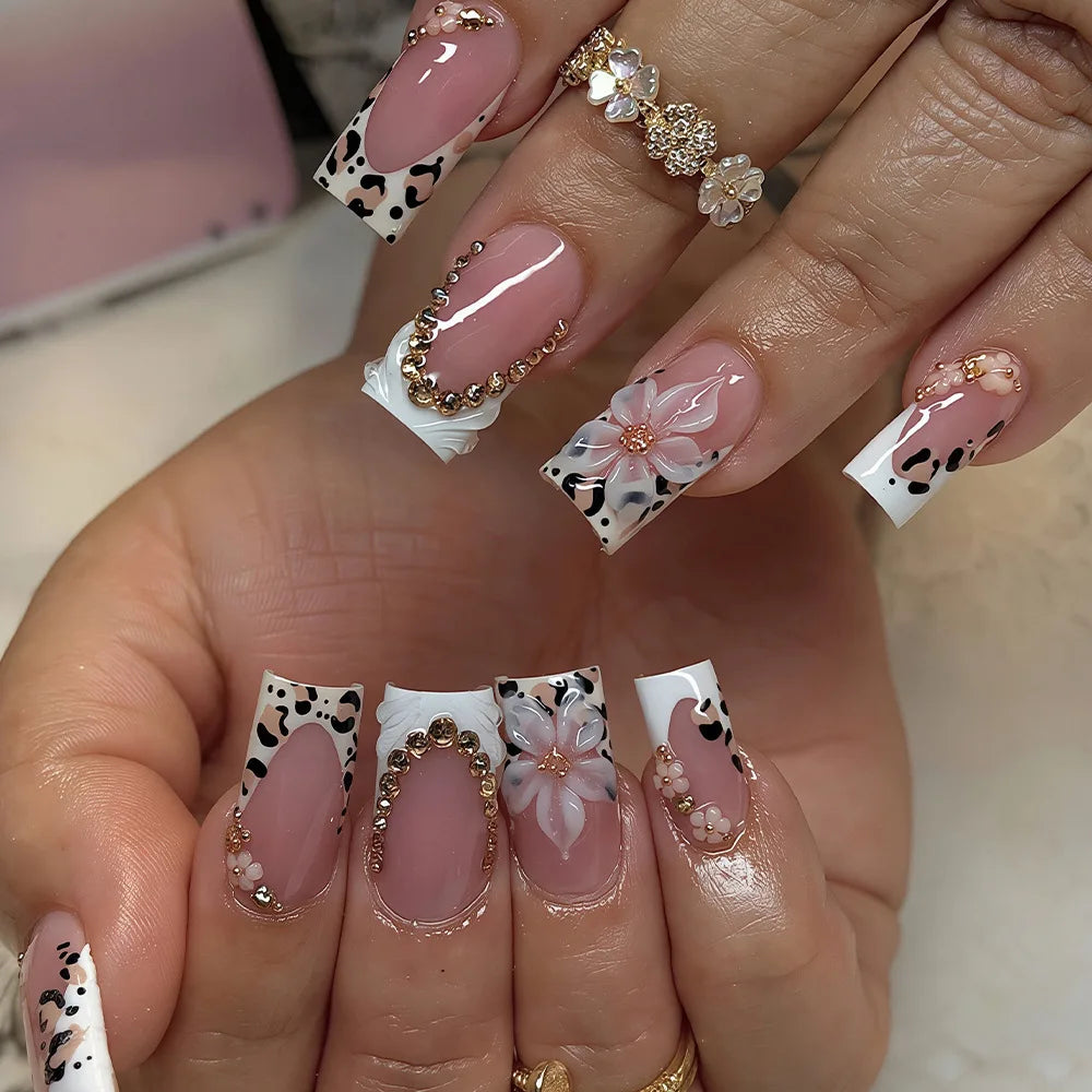 Margot White Leopard Press On Nails